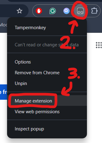 Open Extension management Chrome