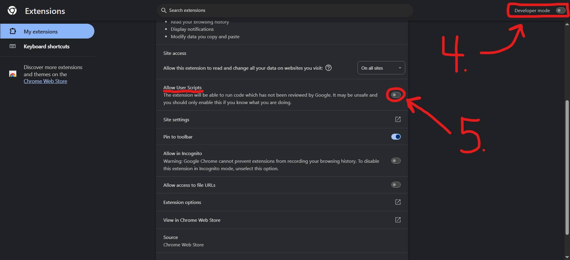 Open Extension management Chrome