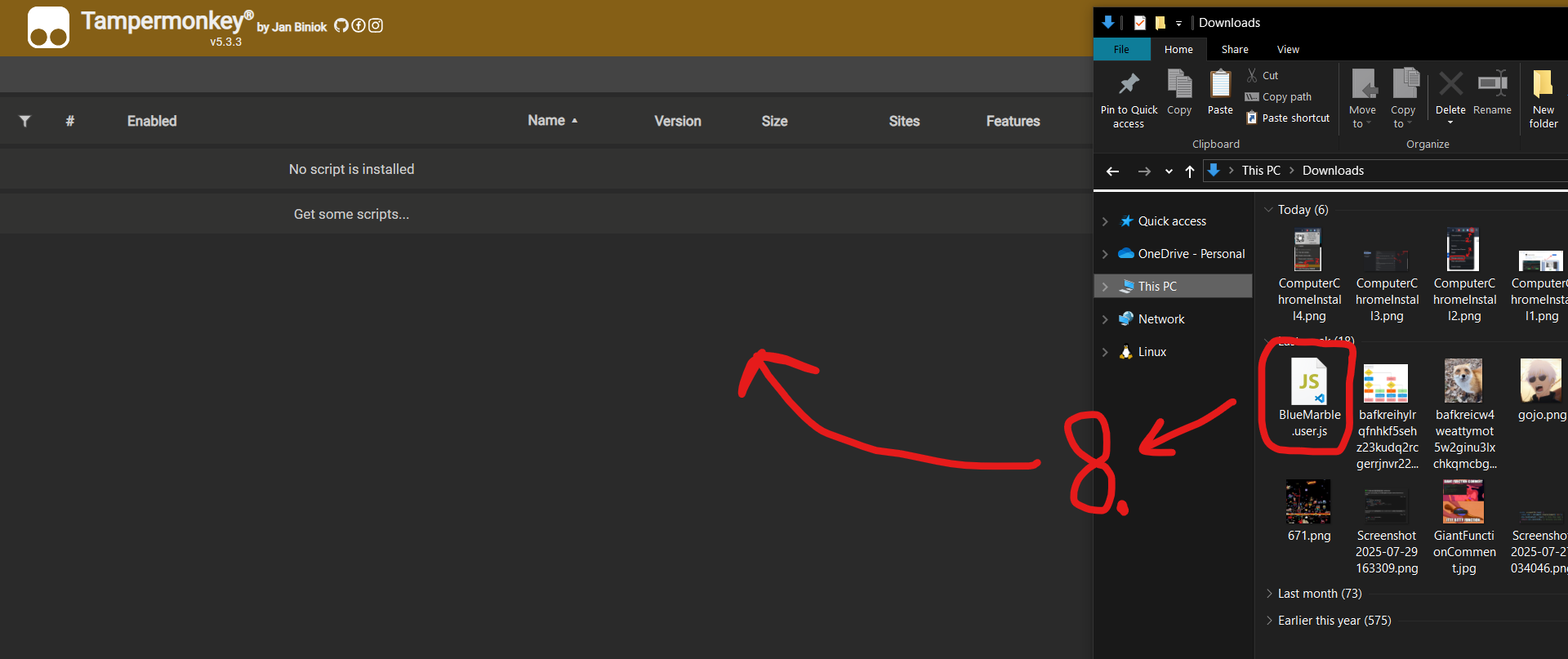 Drag BlueMarble.user.js into dashboard
