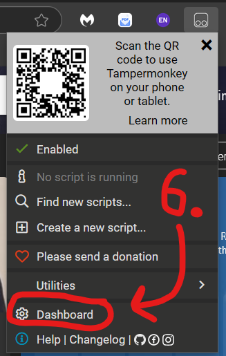 Open TamperMonkey Dashboard